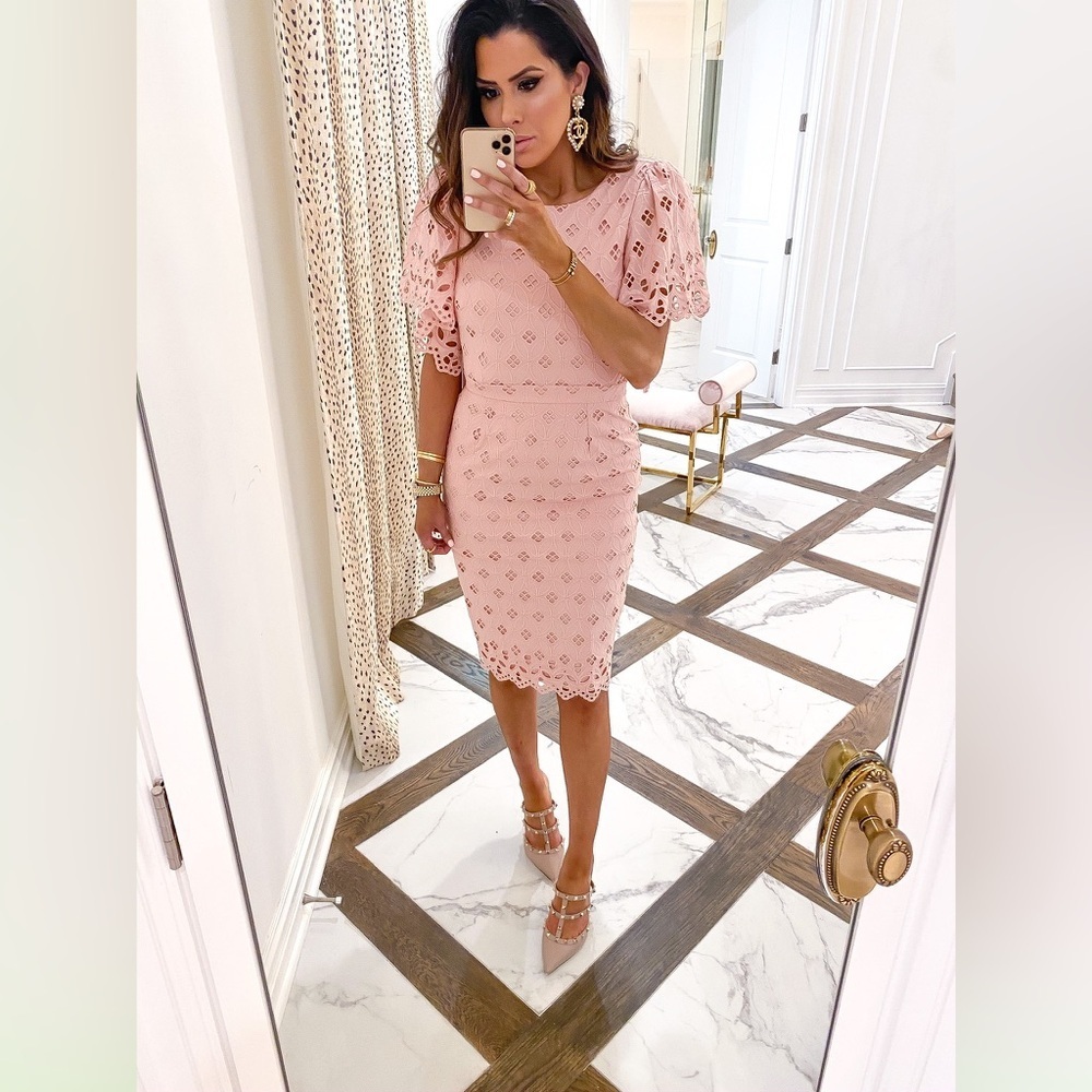 Rachel Parcell Eyelet Sheath Dress- Baby Pink- Size Small